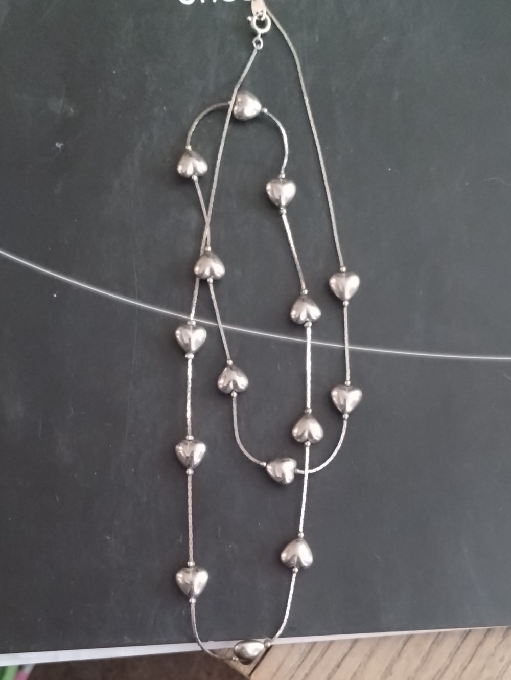 Vintage Silvertone Long 48” Puffy Heart Accented Necklace- Single Strand